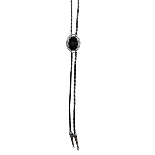 Western Bolo Tie (0058) - Silver w/ Black Stone