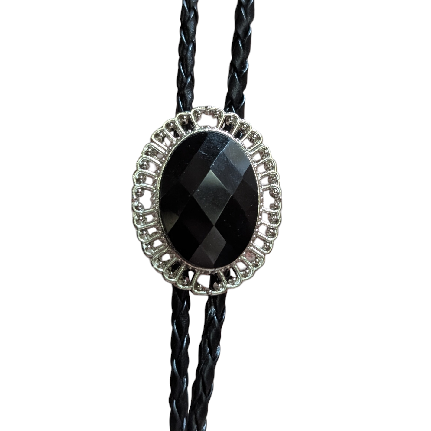 Western Bolo Tie (0058) - Silver w/ Black Stone