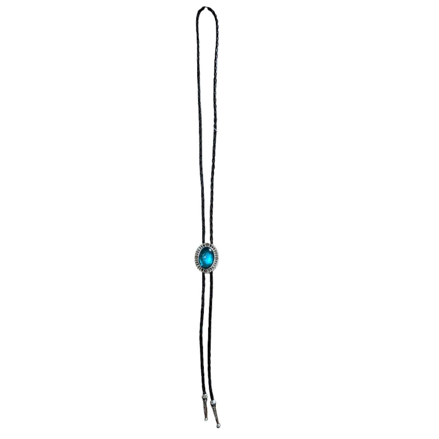 Western Bolo Tie (0060) - Silver w/ Teal Blue Stone