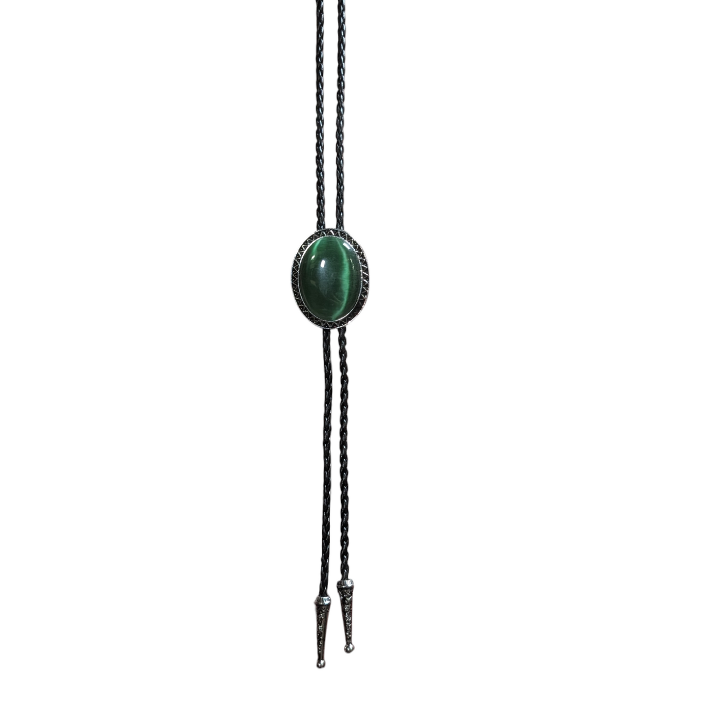 Western Bolo Tie (0066) - Silver w/ Green Stone