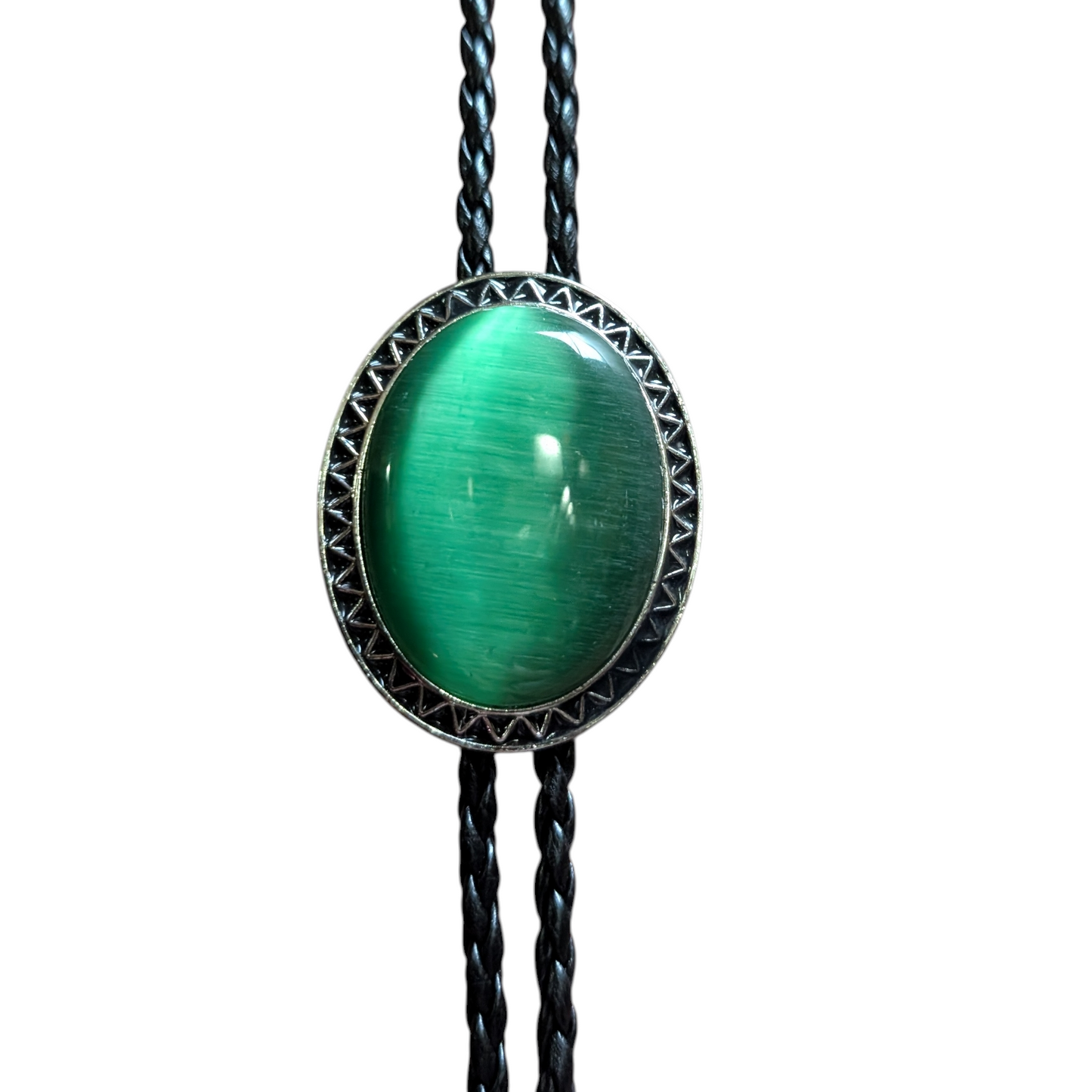 Western Bolo Tie (0066) - Silver w/ Green Stone