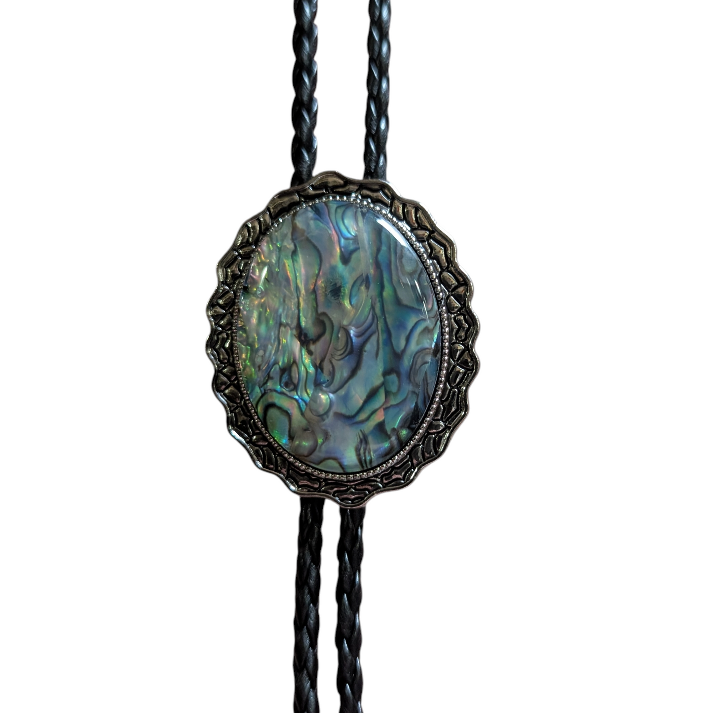 Western Bolo Tie (0067) - Silver w/ Multi-Color Stone