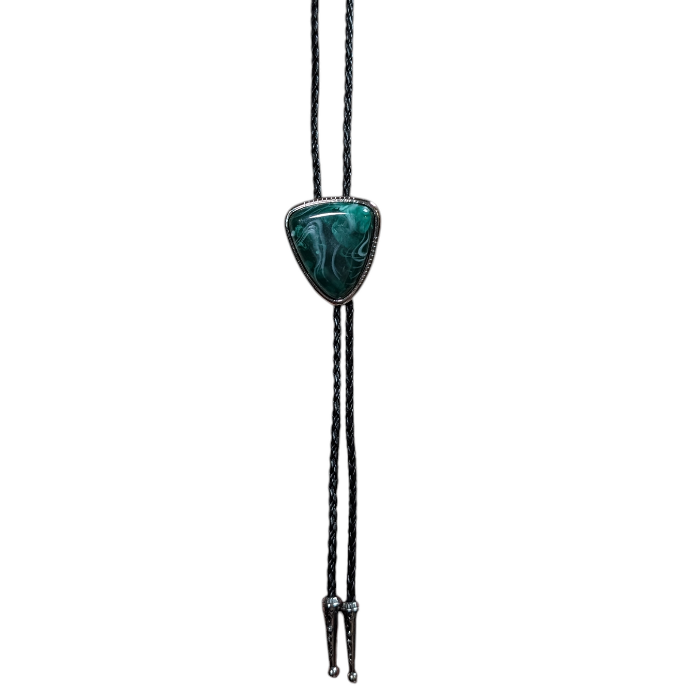 Western Bolo Tie (0069) - Silver w/ Smokey Green Stone