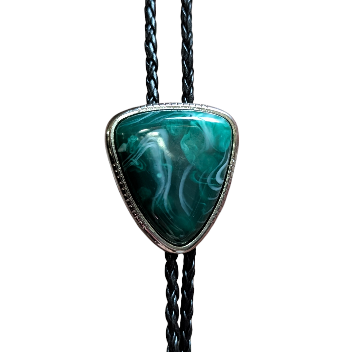 Western Bolo Tie (0069) - Silver w/ Smokey Green Stone