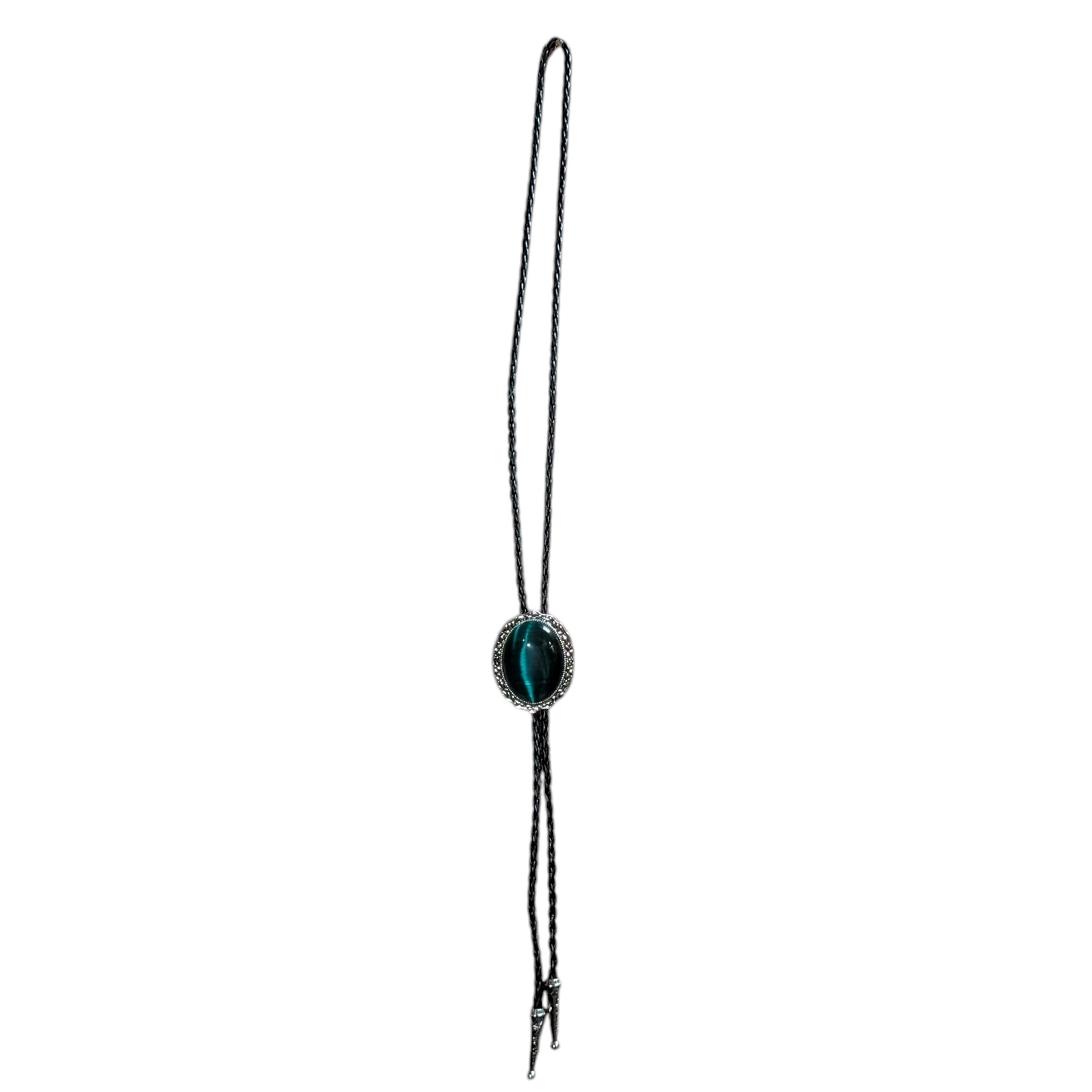 Western Bolo Tie (0071) - Silver w/ Teal Green Stone