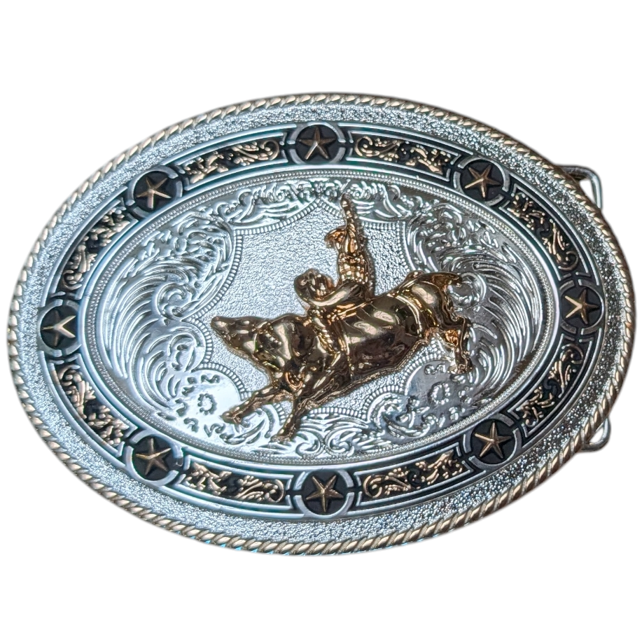 Western Buckle (0059) - Silver w/ Gold Bull Rider