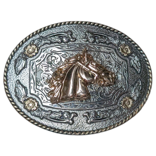 Western Buckle (0052) - Silver and Gold Horse Head - Can Holder