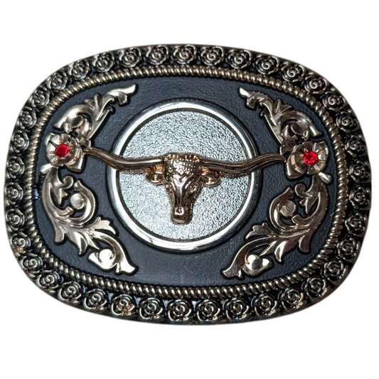 Western Buckle (0063) - Black & Mixed Metal w/ Longhorn