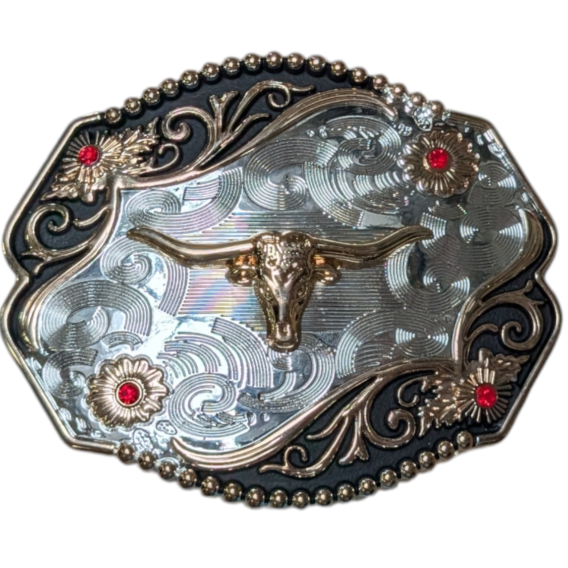 Western Buckle (0061) -Silver & Black w/ Gold Longhorn