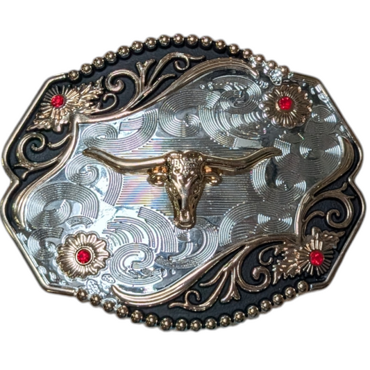 Western Buckle (0061) -Silver & Black w/ Gold Longhorn