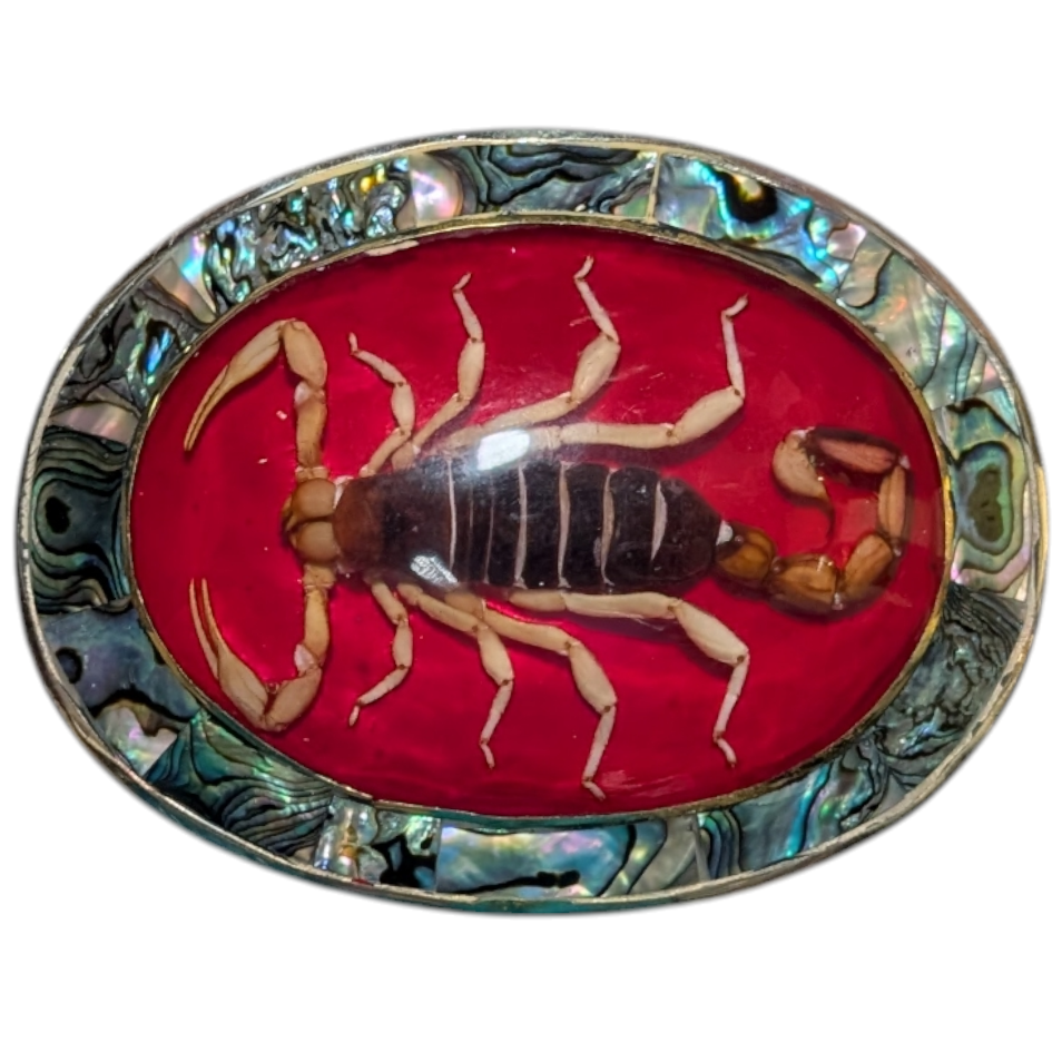 Premium Western Buckle (0056) - Red w/ Genuine Scorpion