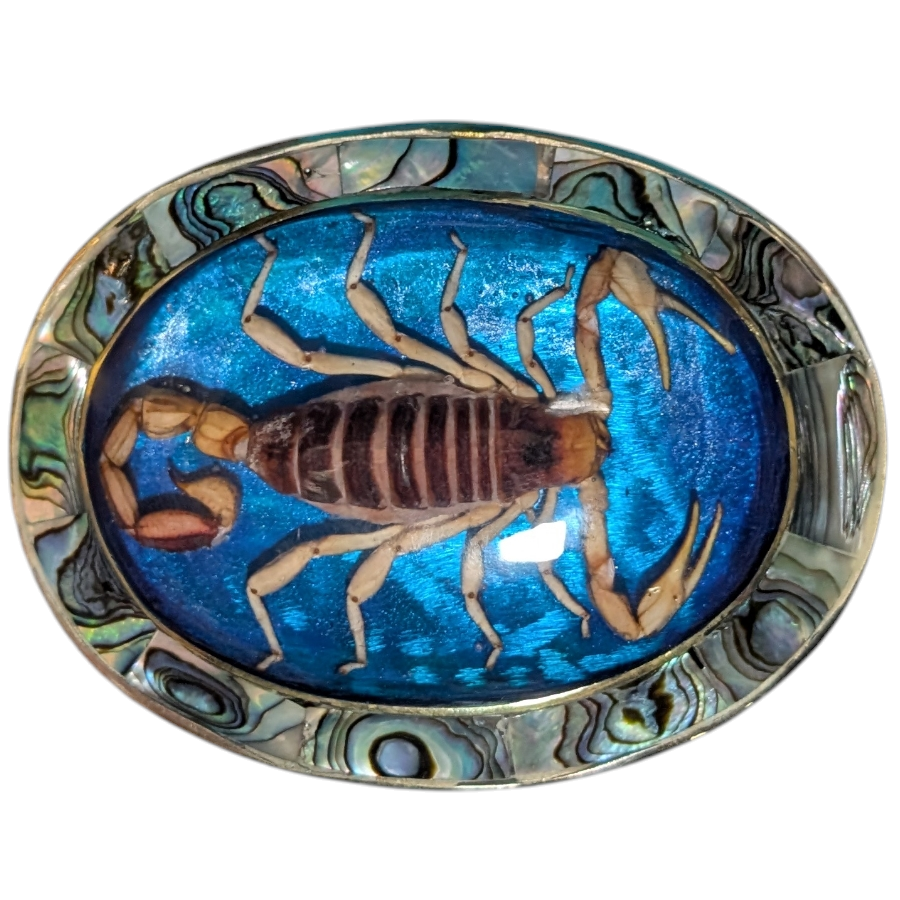 Premium Western Buckle (0058) - Blue w/ Genuine Scorpion
