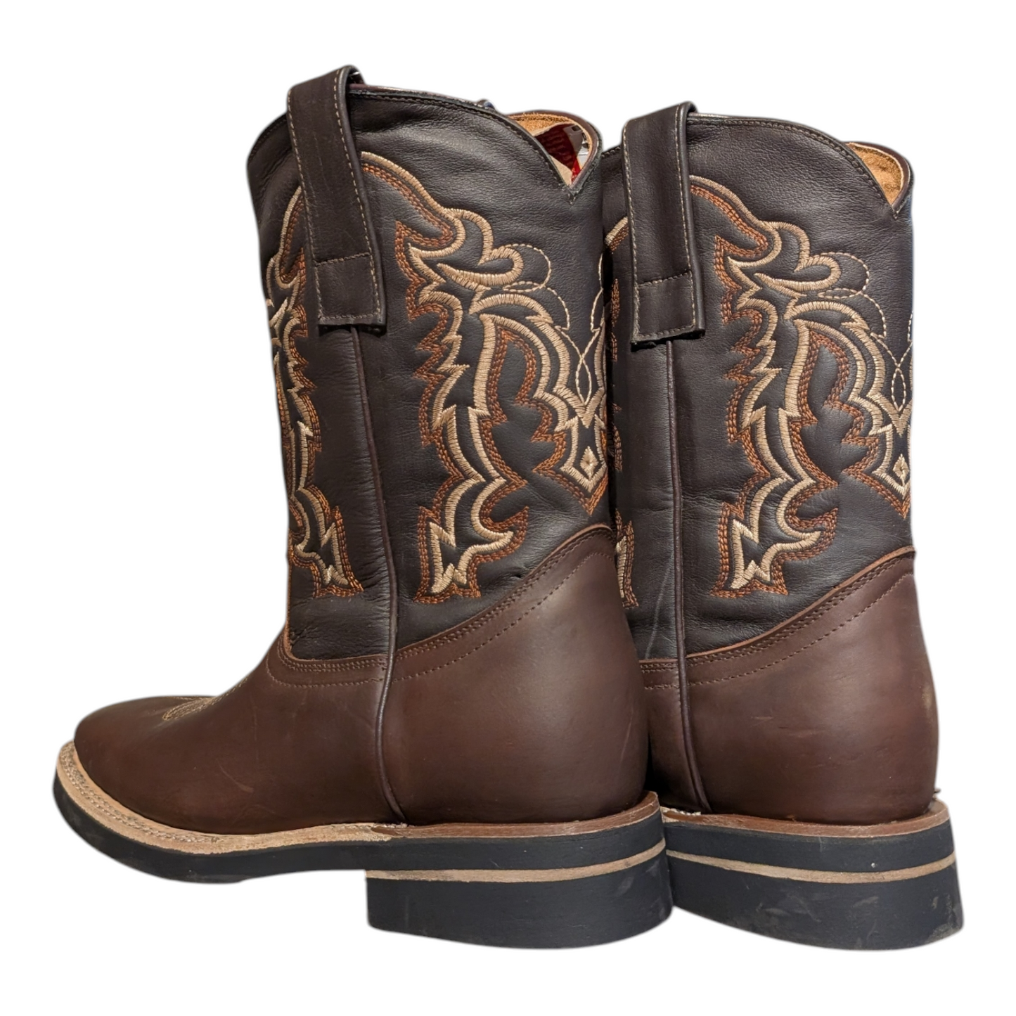 Cowboy Boots (0096) - 12" Dark Brown Leather w/ Wide Square Toe