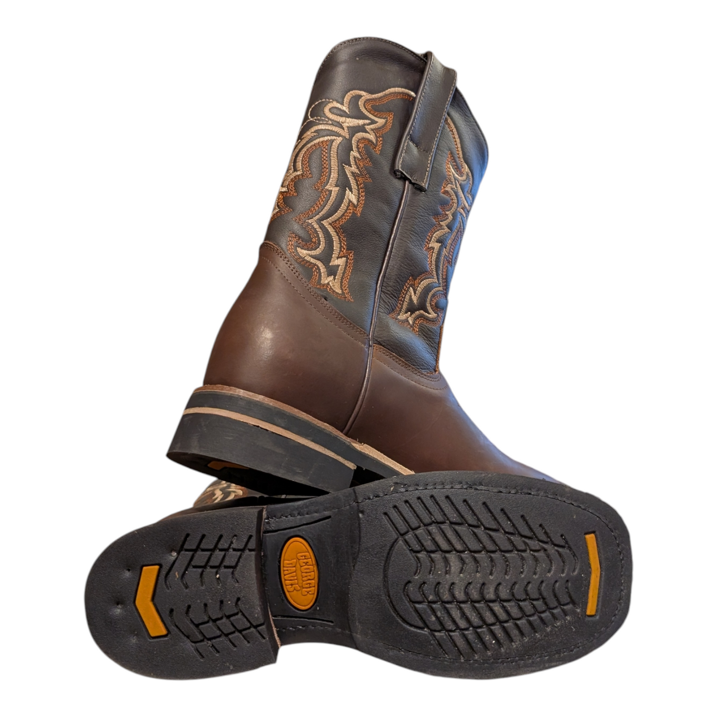 Cowboy Boots (0096) - 12" Dark Brown Leather w/ Wide Square Toe