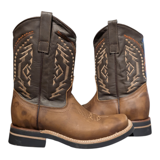 Cowboy Boots (0097) - 12" Brown Leather w/ Square Toe