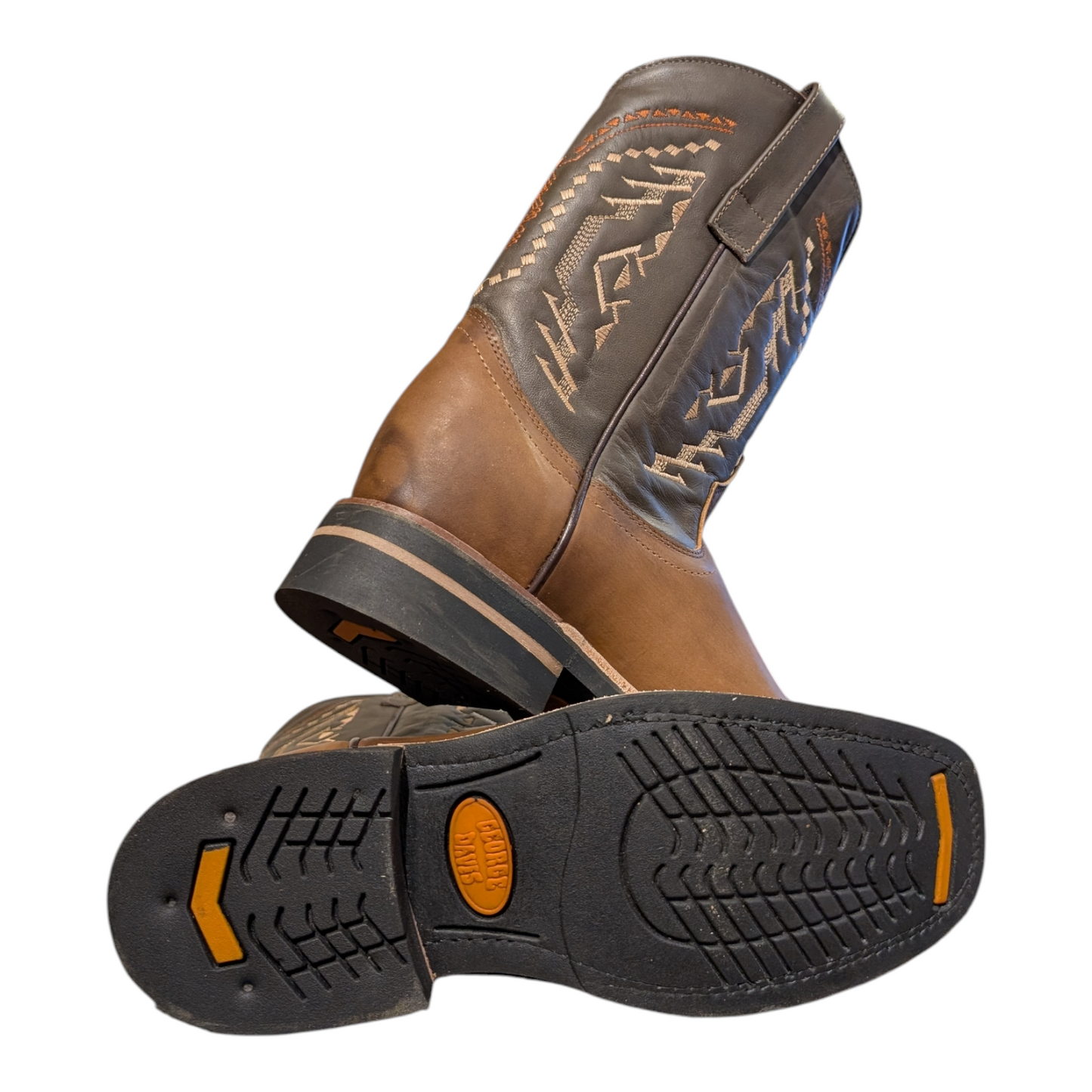 Cowboy Boots (0097) - 12" Brown Leather w/ Square Toe