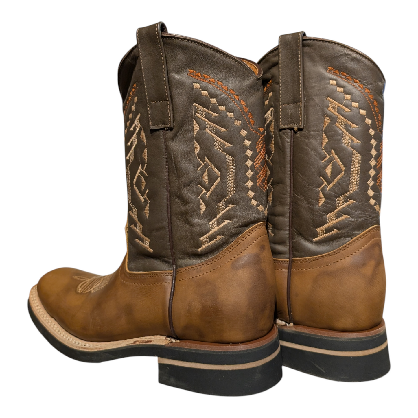 Cowboy Boots (0097) - 12" Brown Leather w/ Square Toe