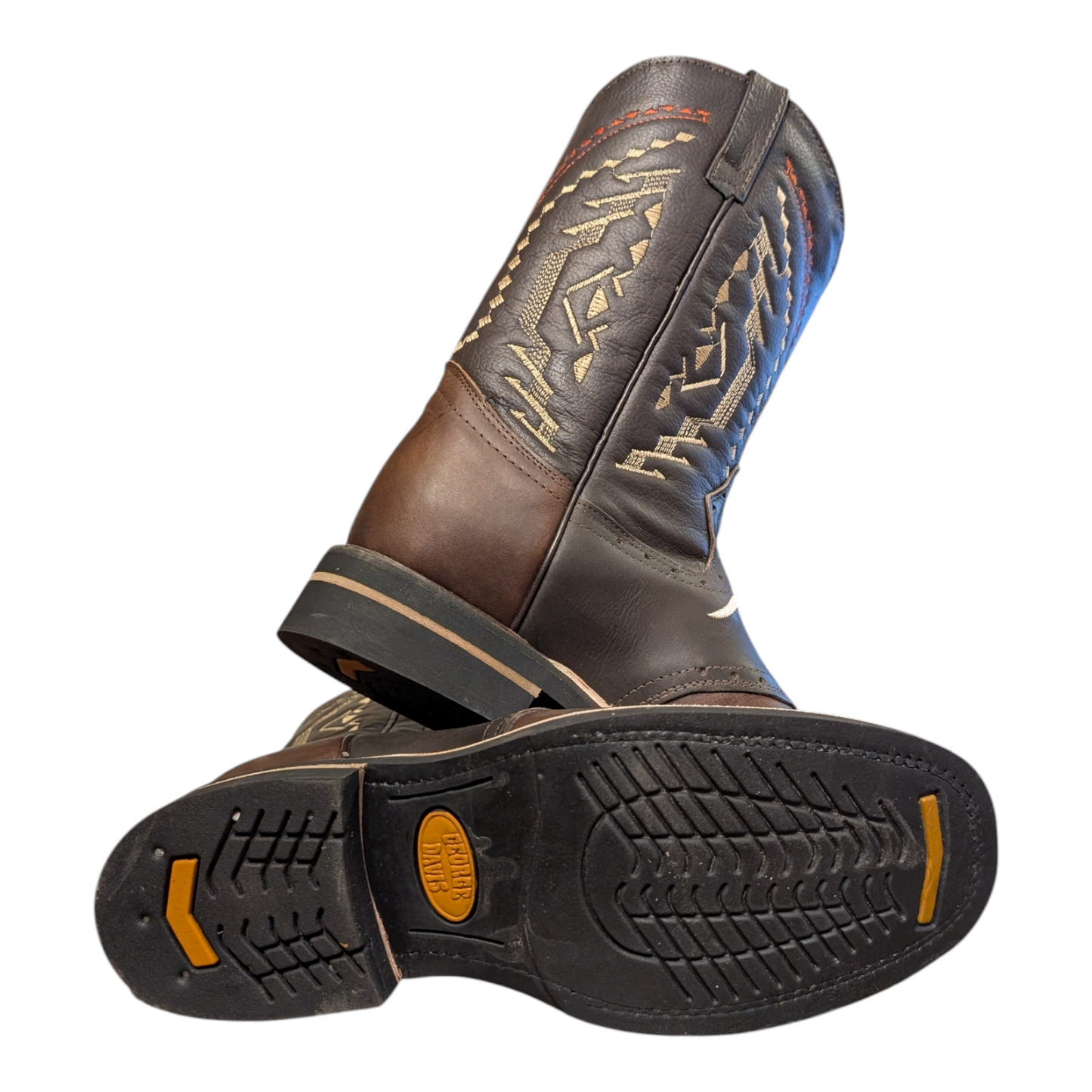 Cowboy Boots (0098) - 12" Brown Longhorn Design Leather w/ Square Toe