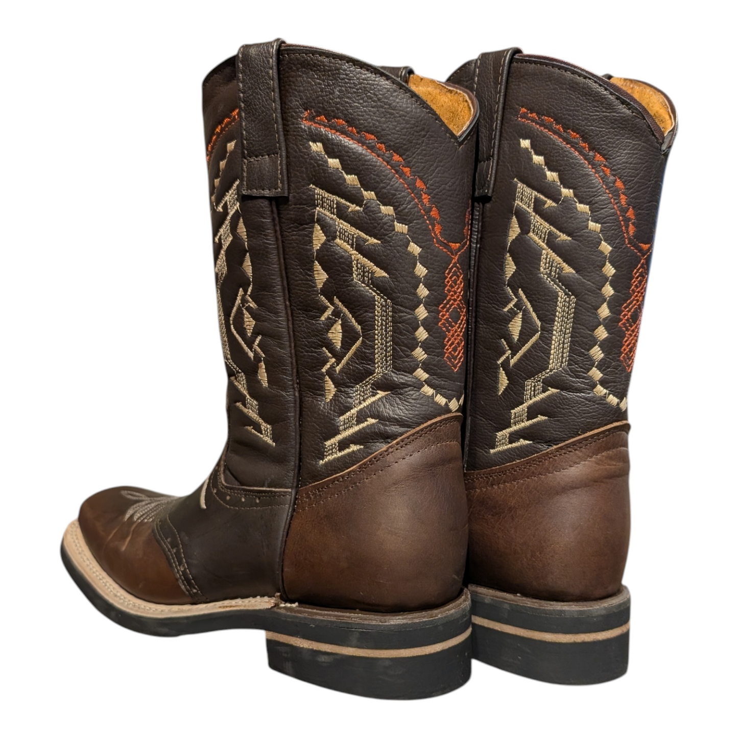 Cowboy Boots (0098) - 12" Brown Longhorn Design Leather w/ Square Toe
