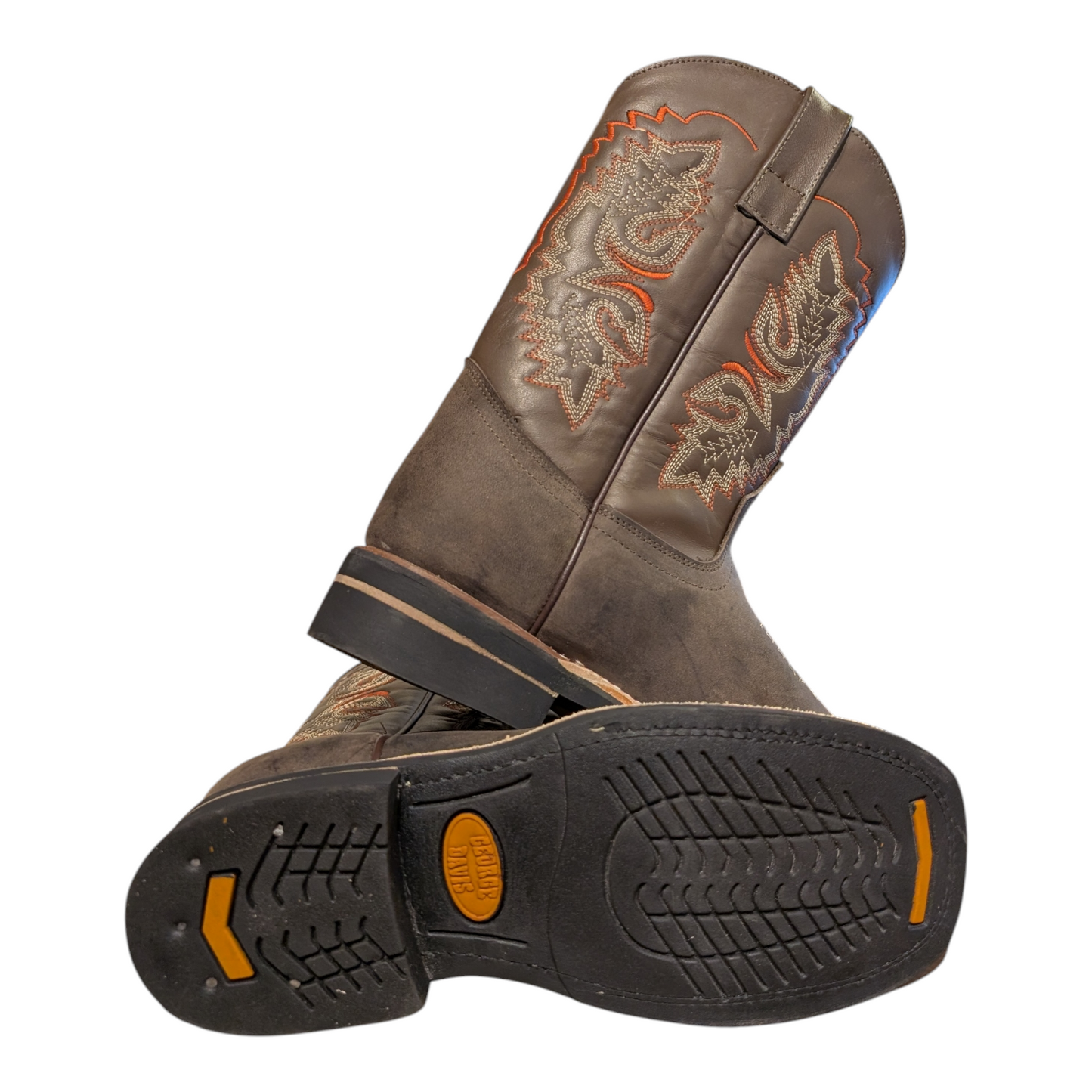 Cowboy Boots (0099) - 12" Brown Tribal Design Leather w/ Wide Square Toe