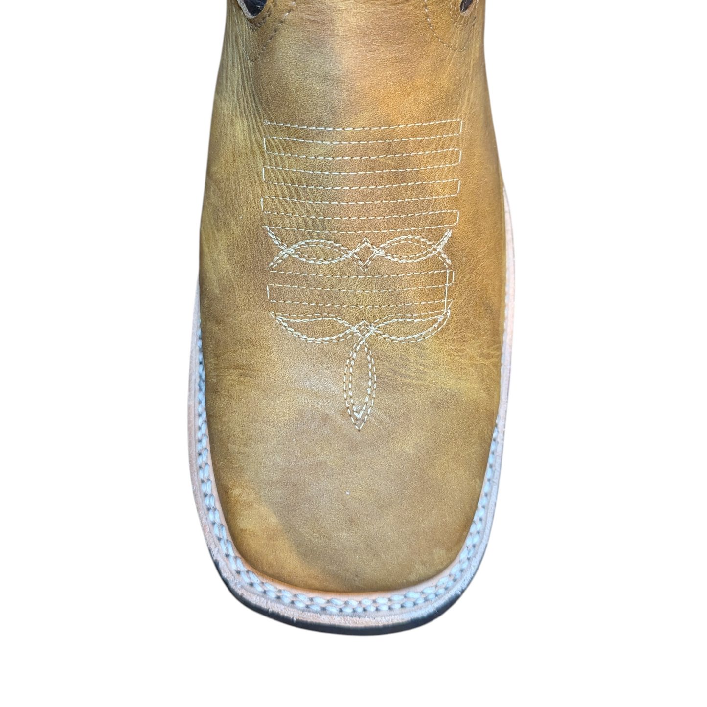 Cowboy Boots (0101) - 12" Square Toe Light Brown & Dark Brown Leather Western Stitching