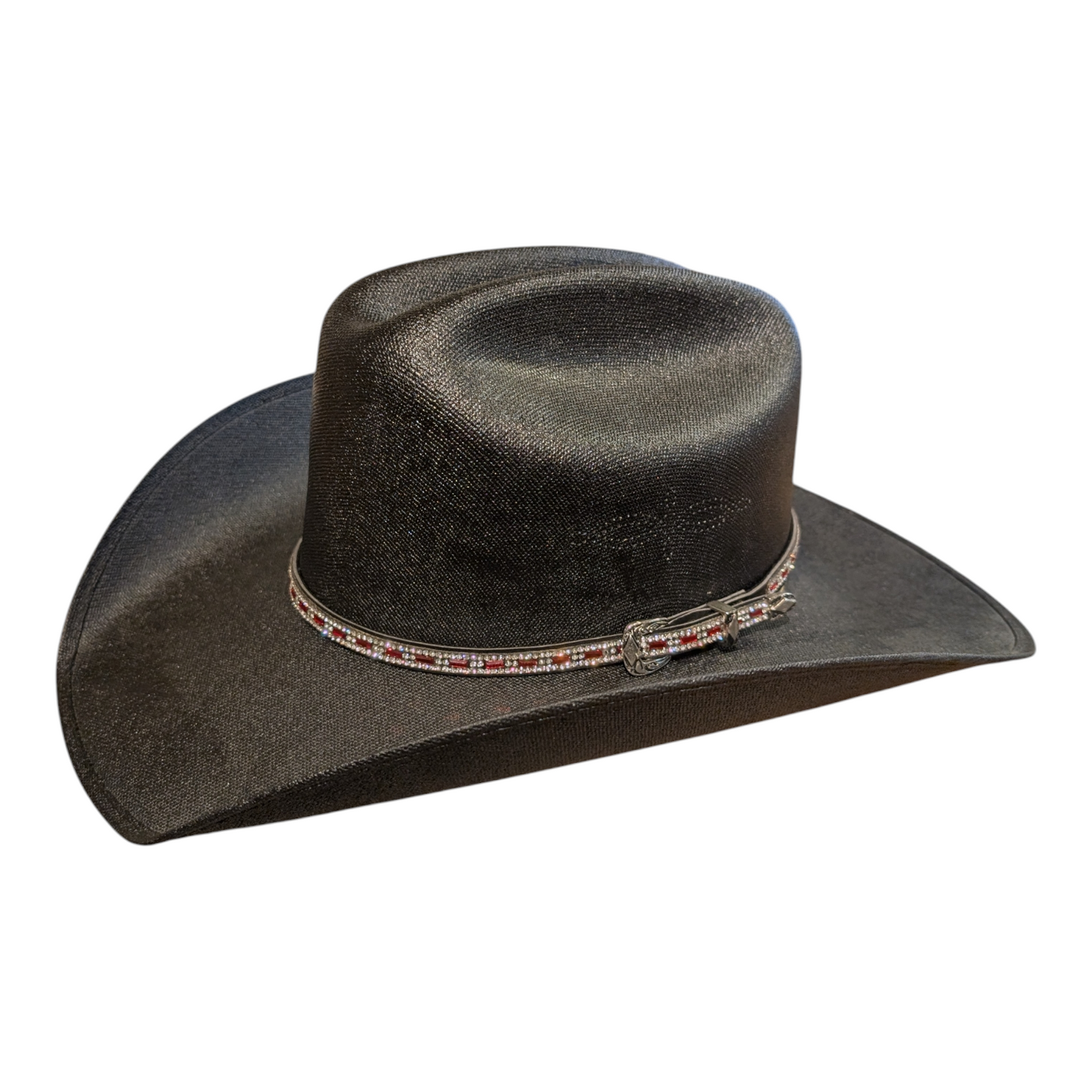 Hat Band (0007) Silver & Red Rhinestones