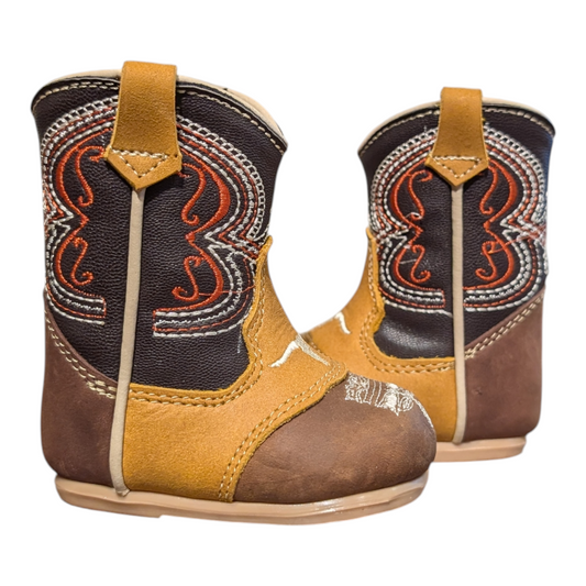 Baby Cowboy Boots (0003) - 5" Light Brown, Yellow & Dark Brown