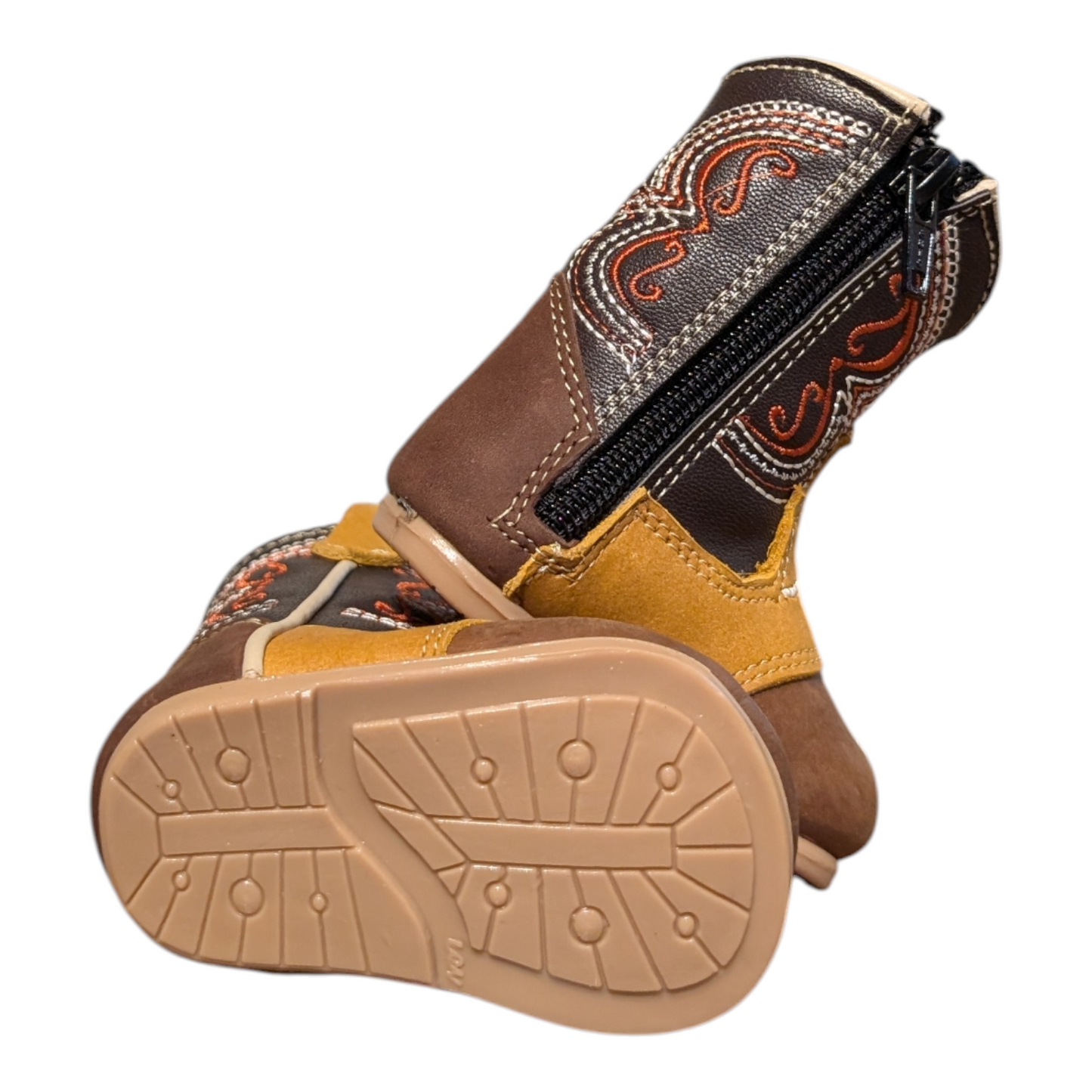 Baby Cowboy Boots (0003) - 5" Light Brown, Yellow & Dark Brown