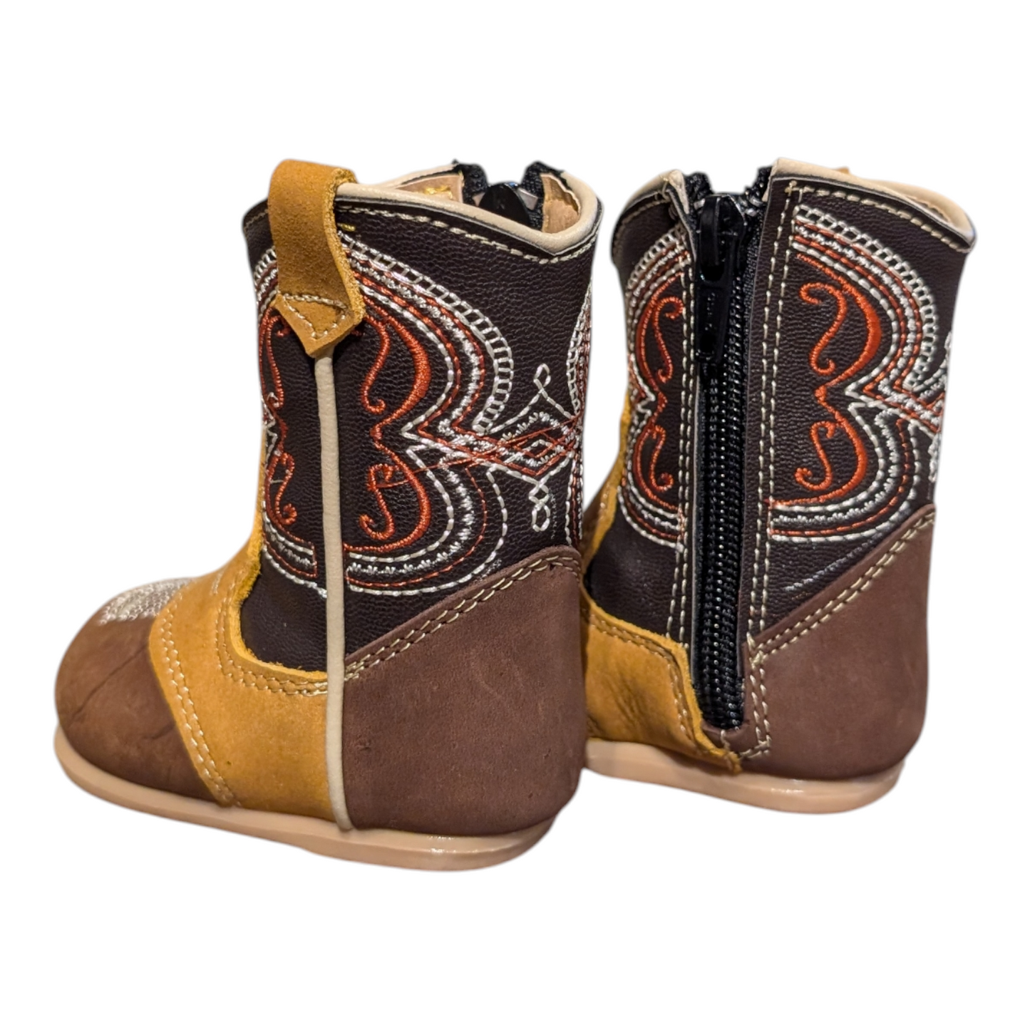 Baby Cowboy Boots (0003) - 5" Light Brown, Yellow & Dark Brown