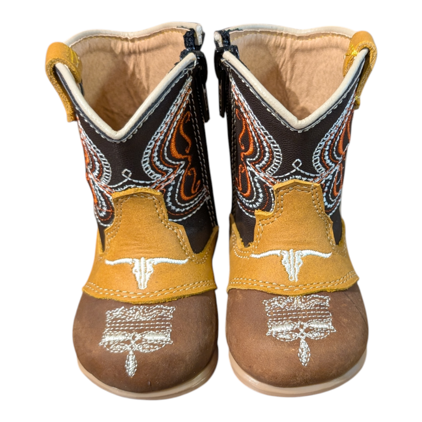 Baby Cowboy Boots (0003) - 5" Light Brown, Yellow & Dark Brown