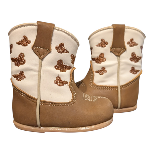 Baby Cowboy Boots (0001) - 5" White and Brown Butterflies