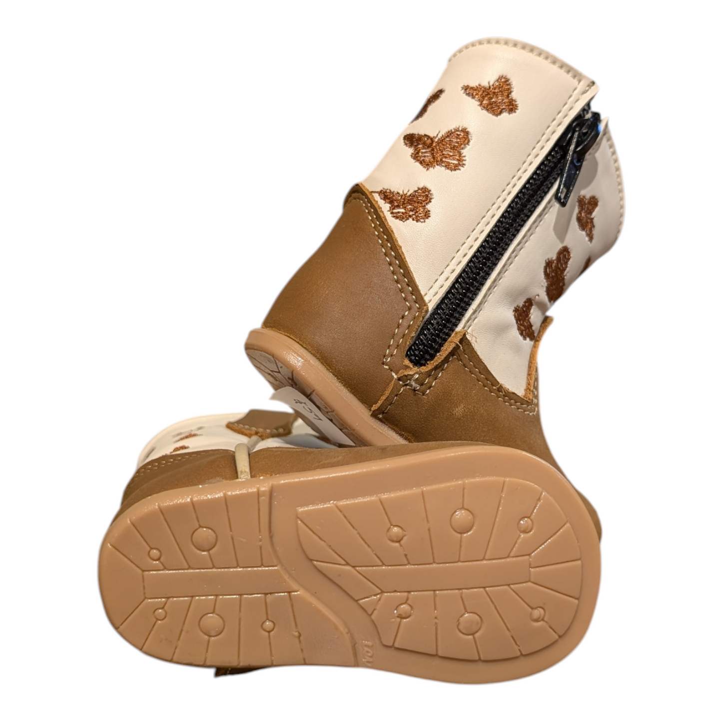 Baby Cowboy Boots (0001) - 5" White and Brown Butterflies