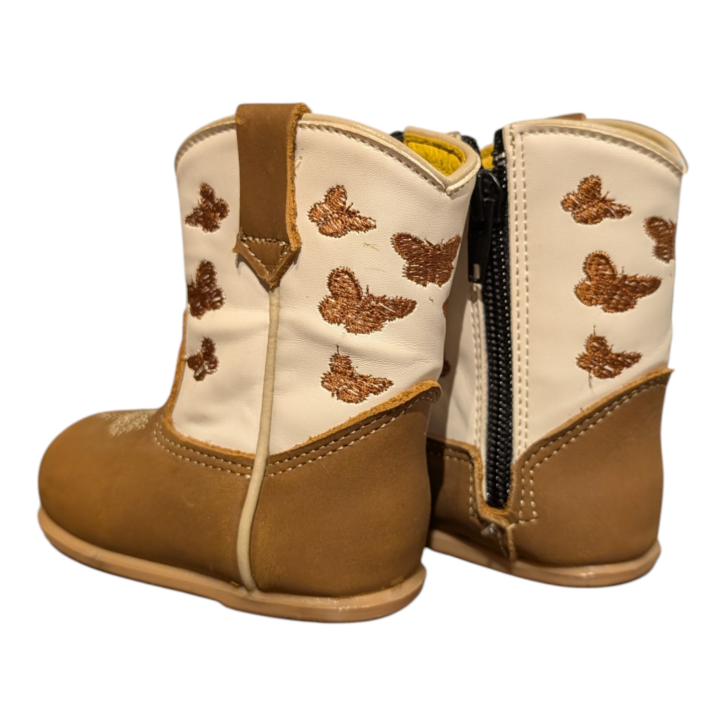 Baby Cowboy Boots (0001) - 5" White and Brown Butterflies