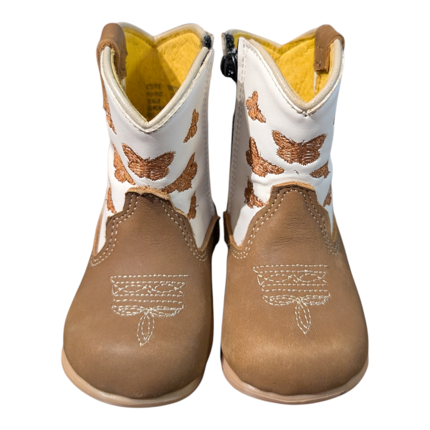 Baby Cowboy Boots (0001) - 5" White and Brown Butterflies