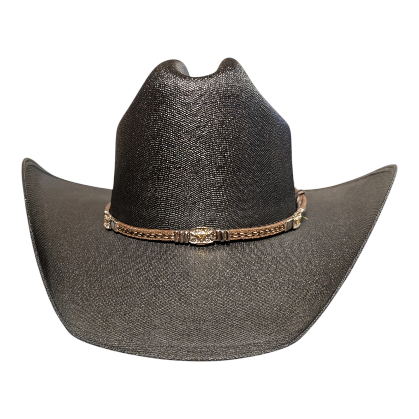 Hat Band (0012) Brown Leather w/ Longhorn and Horse Hair Tassel