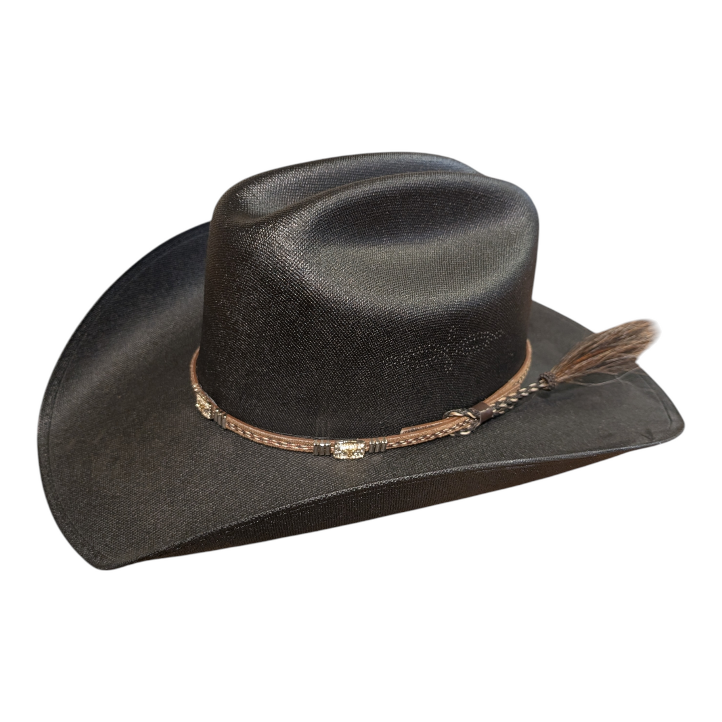 Hat Band (0012) Brown Leather w/ Longhorn and Horse Hair Tassel