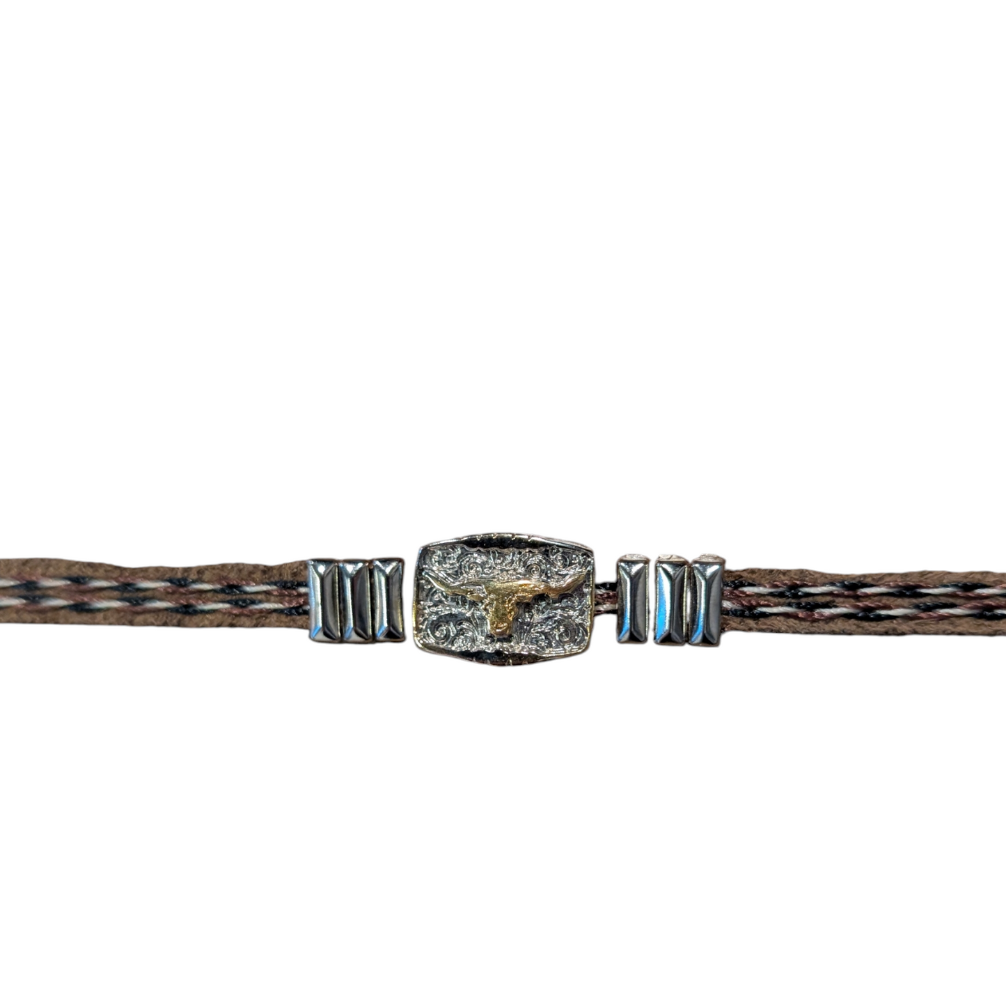 Hat Band (0012) Brown Leather w/ Longhorn and Horse Hair Tassel