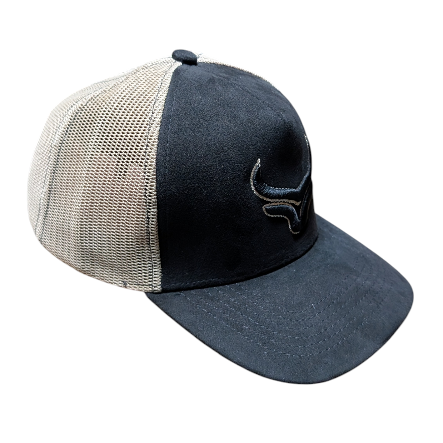 Western Cap (0001) - Black and Beige Mesh w/ Longhorn Stitching