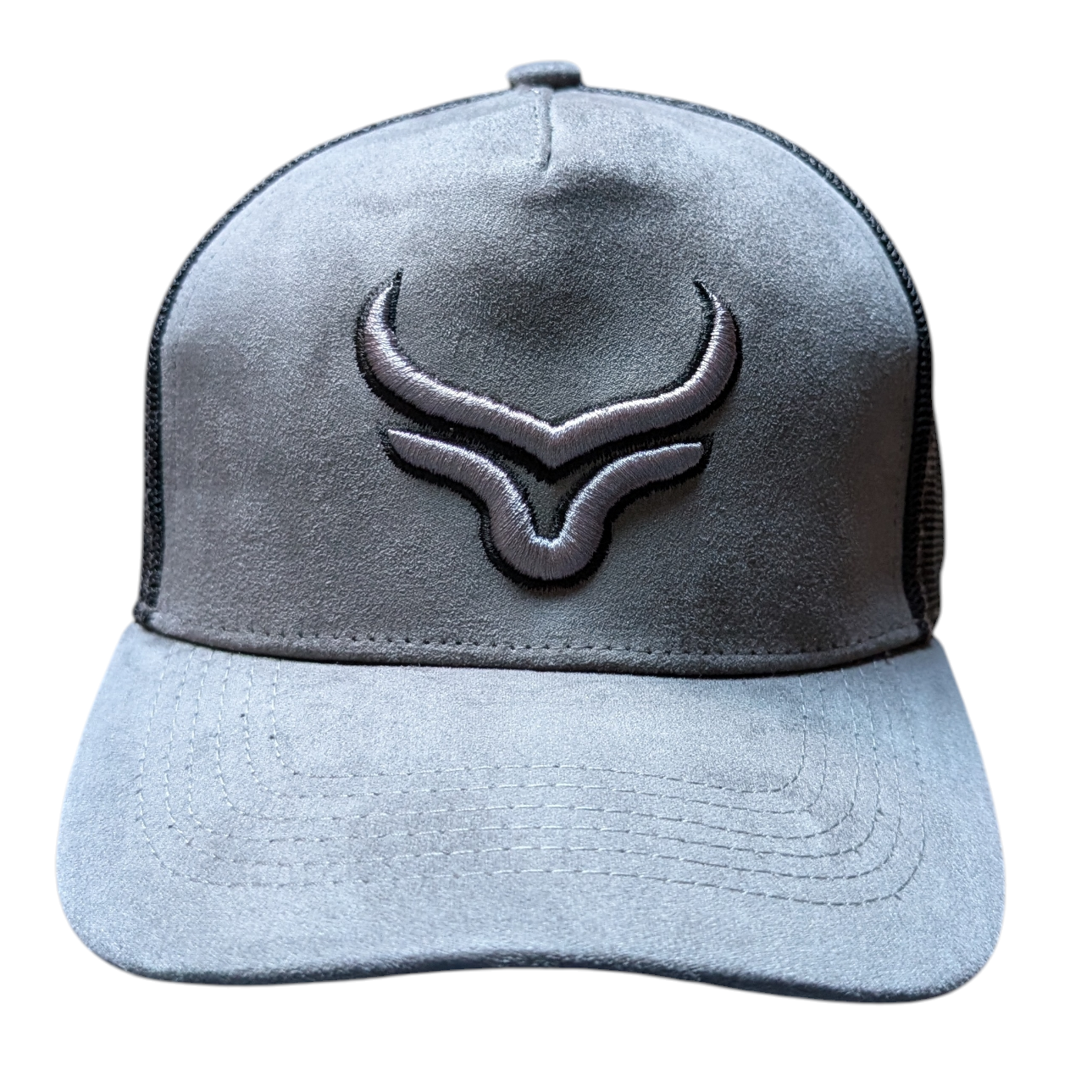 Western Cap (0003) - Grey & Black Mesh w/ Longhorn Stitching