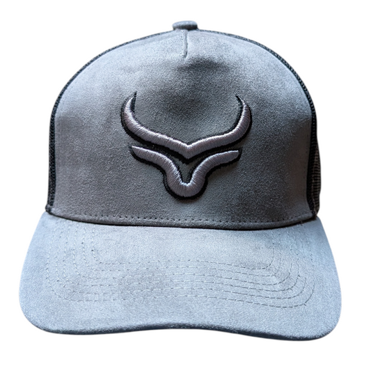 Western Cap (0003) - Grey & Black Mesh w/ Longhorn Stitching