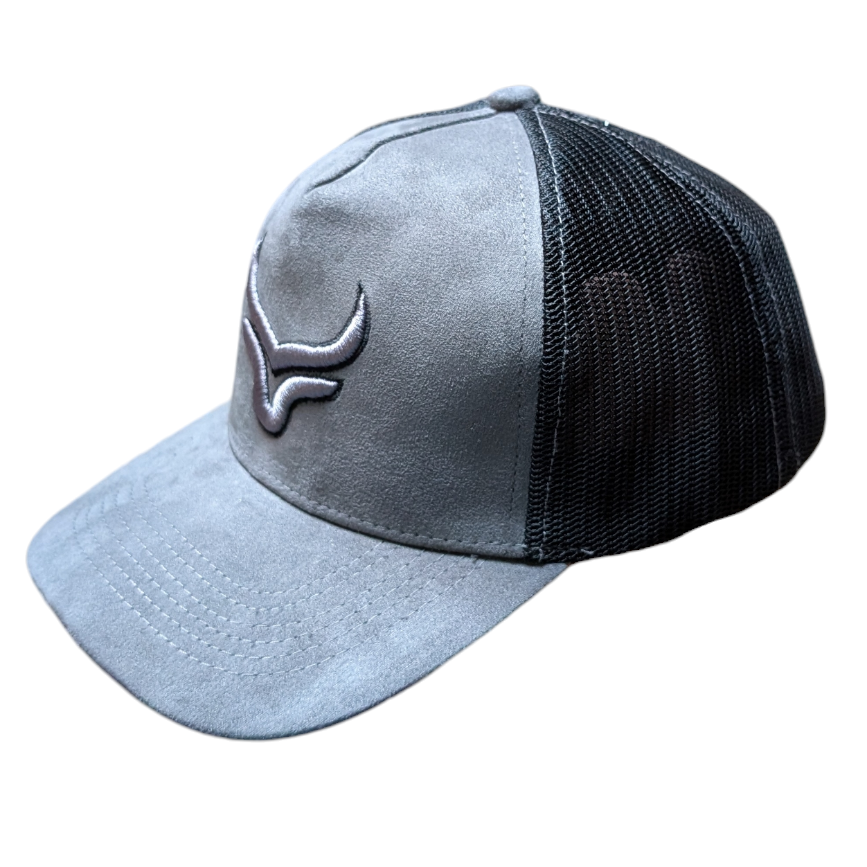 Western Cap (0003) - Grey & Black Mesh w/ Longhorn Stitching