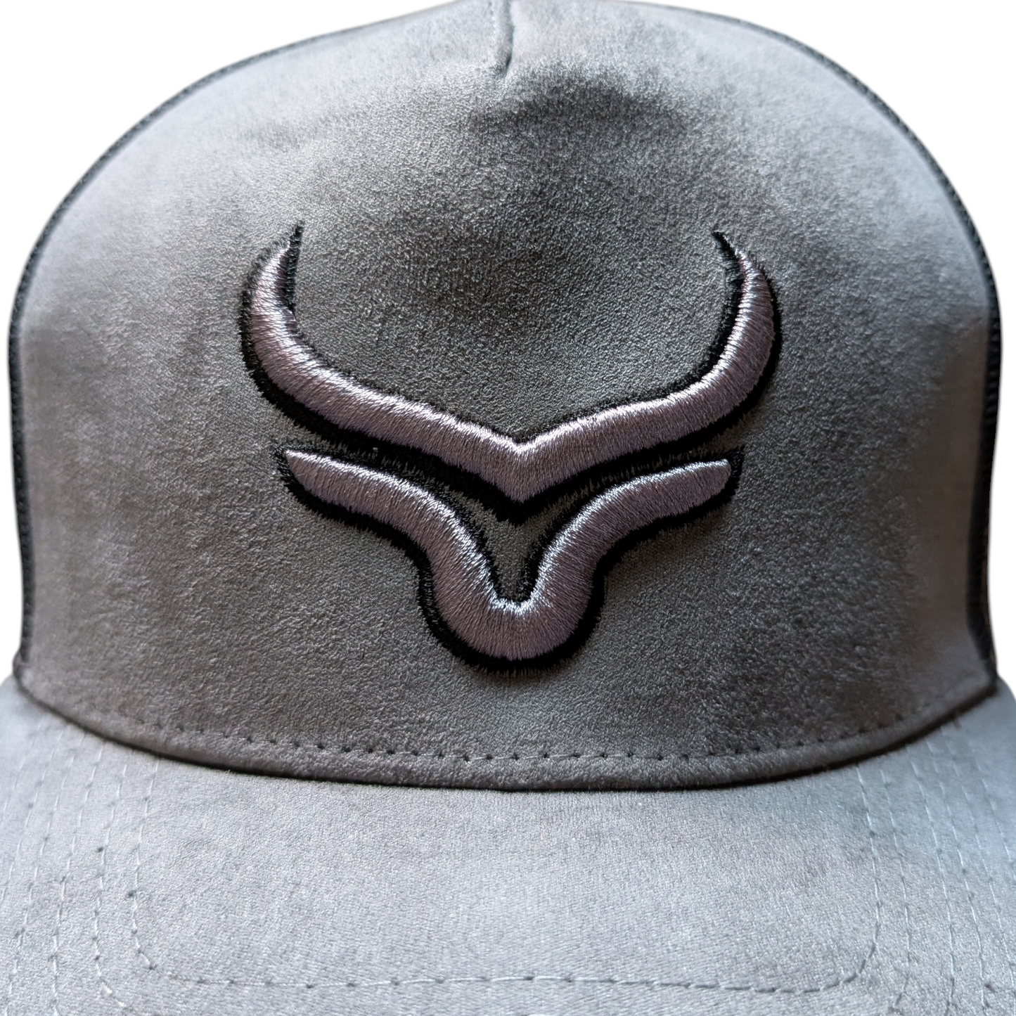 Western Cap (0003) - Grey & Black Mesh w/ Longhorn Stitching