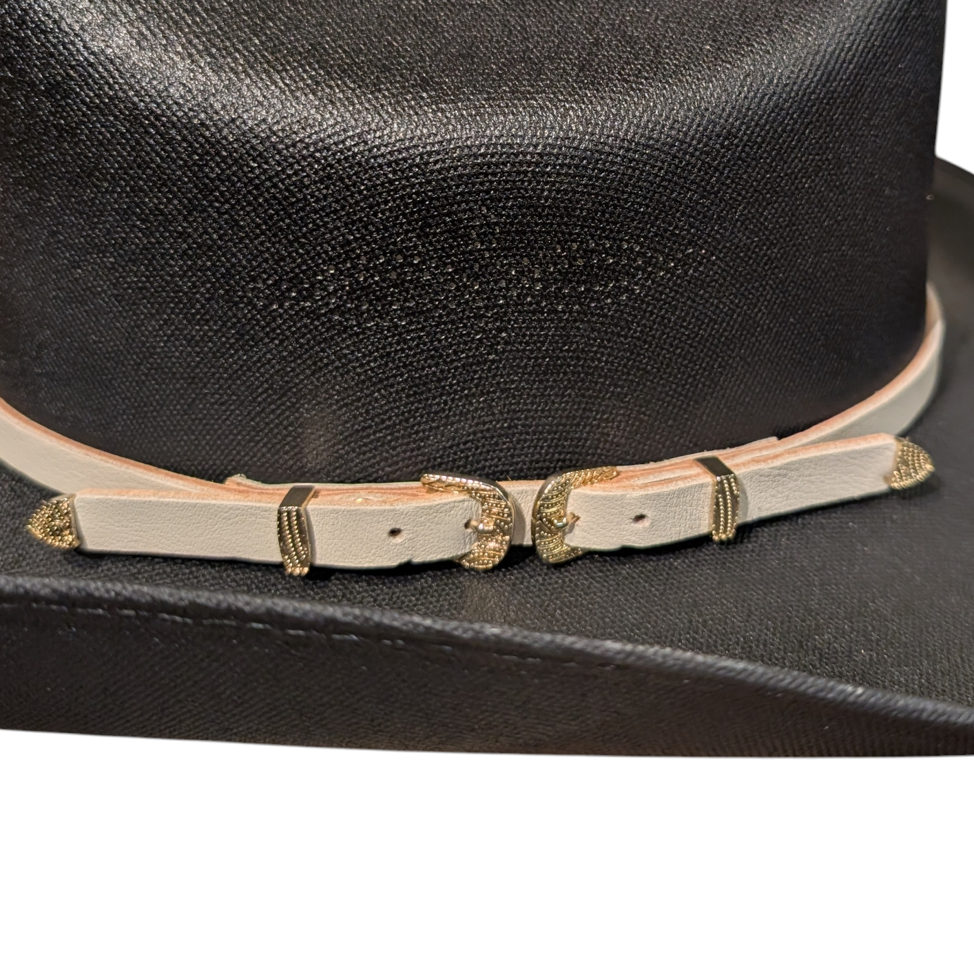 Hat Band (0017) Light Grey Leather & Double Buckle