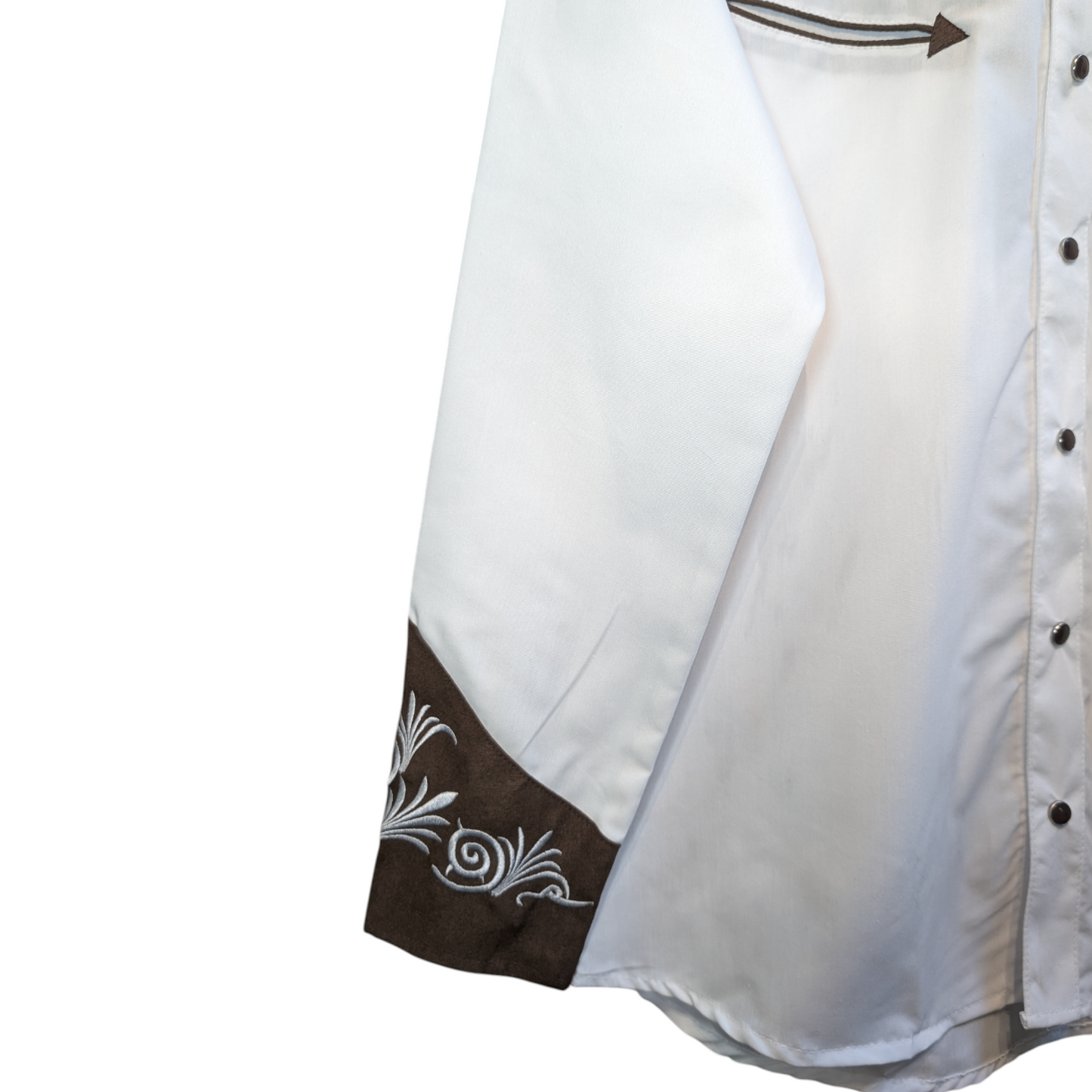 Western Shirt (0019) - White & Brown w/ White Embroidery