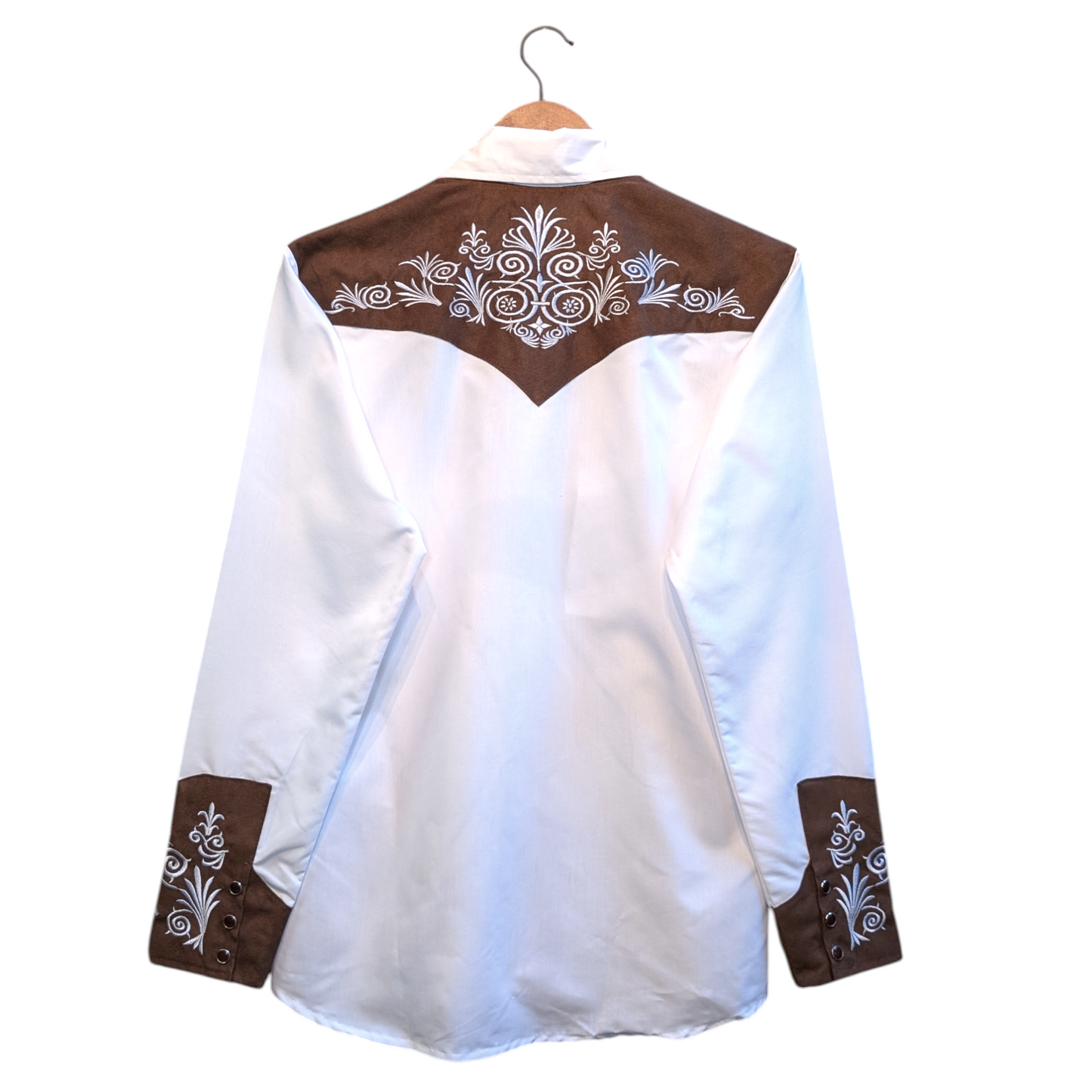 Western Shirt (0019) - White & Brown w/ White Embroidery
