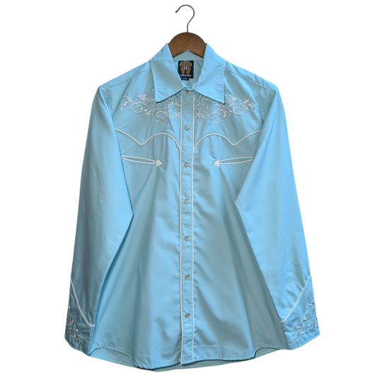 Western Shirt (0021) - Duck Egg Blue w/ Western Stitching