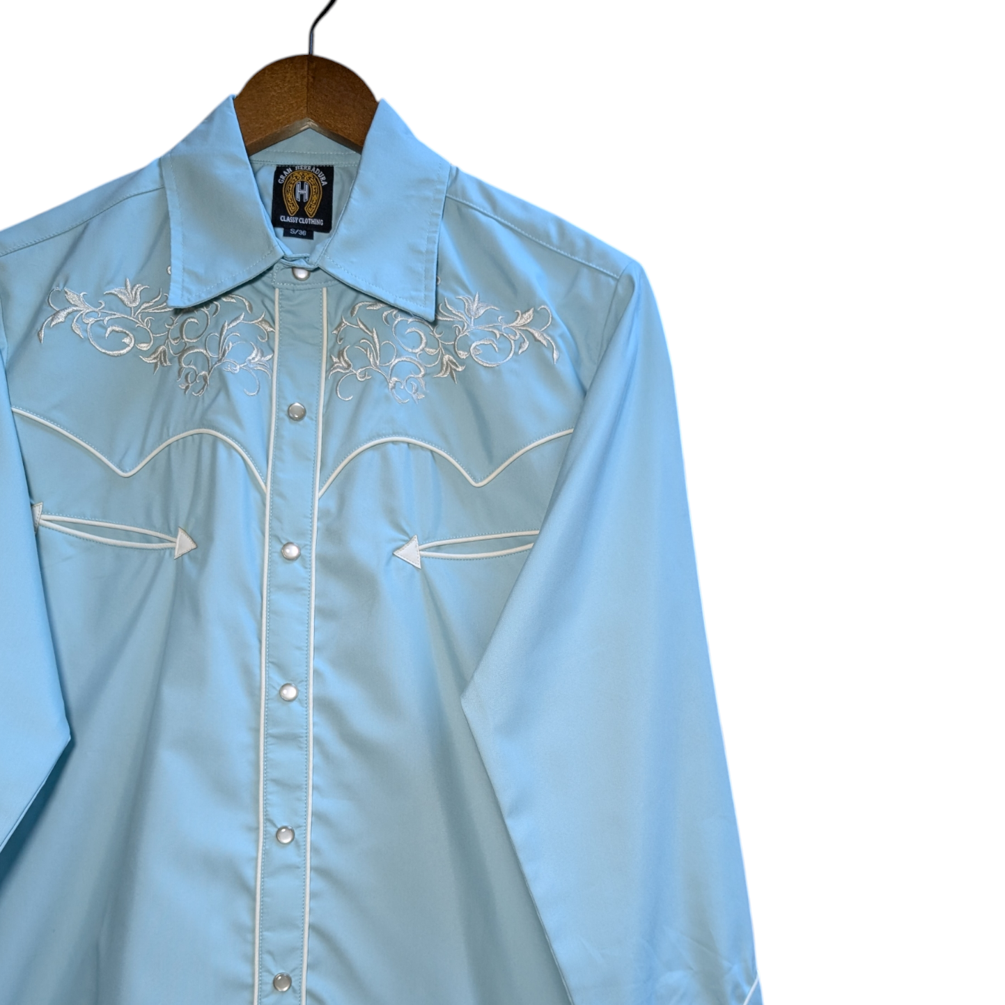 Western Shirt (0021) - Duck Egg Blue w/ Western Stitching