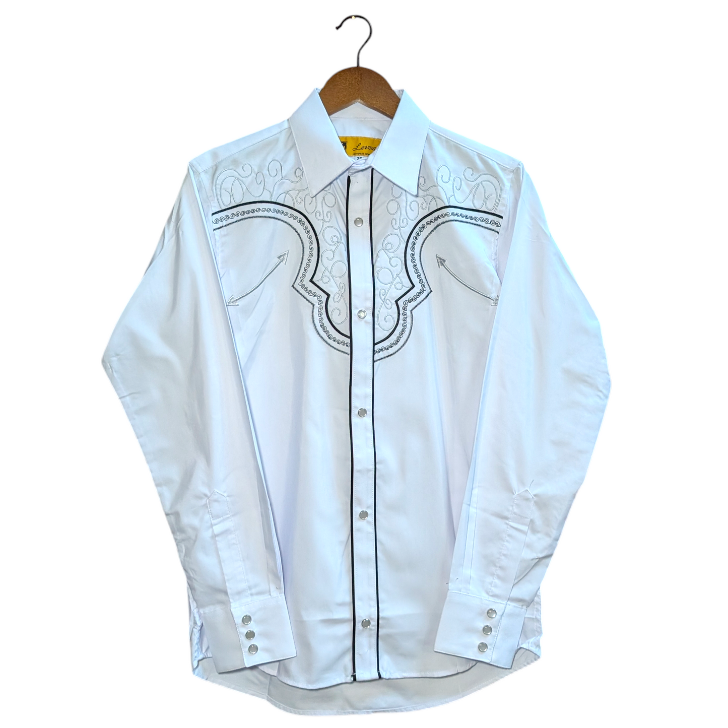 Western Shirt (0024) - White w/ Black Embroidery