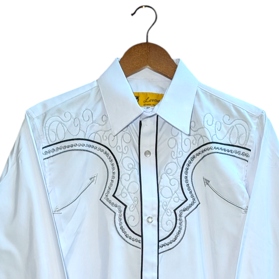 Western Shirt (0024) - White w/ Black Embroidery