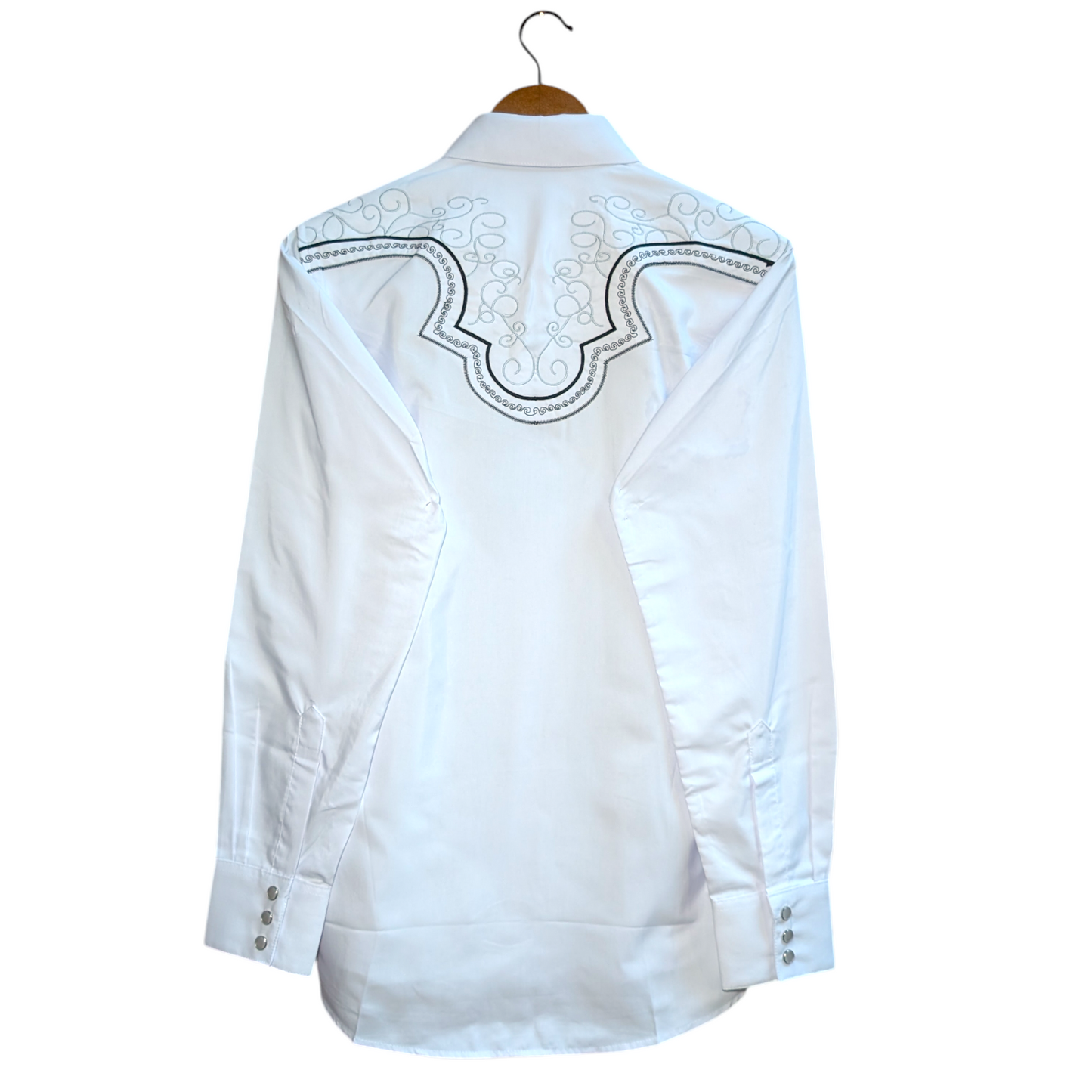 Western Shirt (0024) - White w/ Black Embroidery